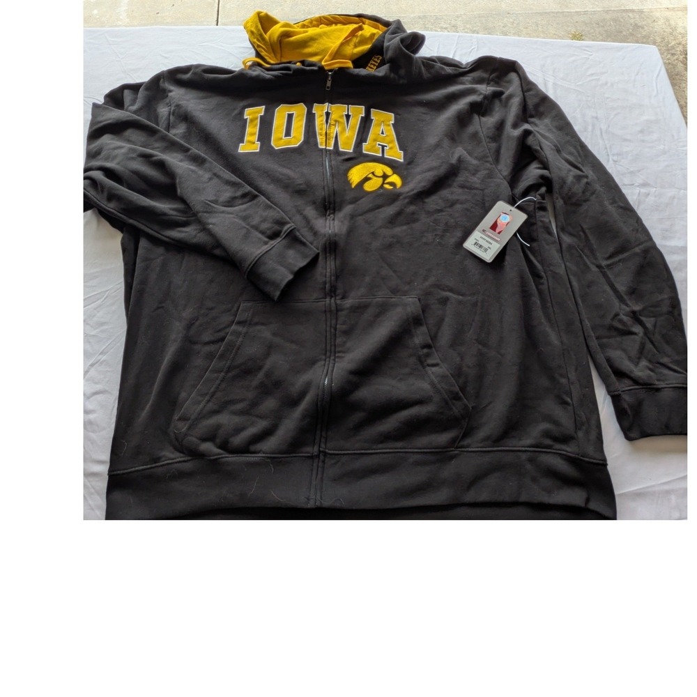 NCAA Iowa Hawkeyes Colosseum Full Zip Hoodie Black Yellow Mens 3XL NWT
